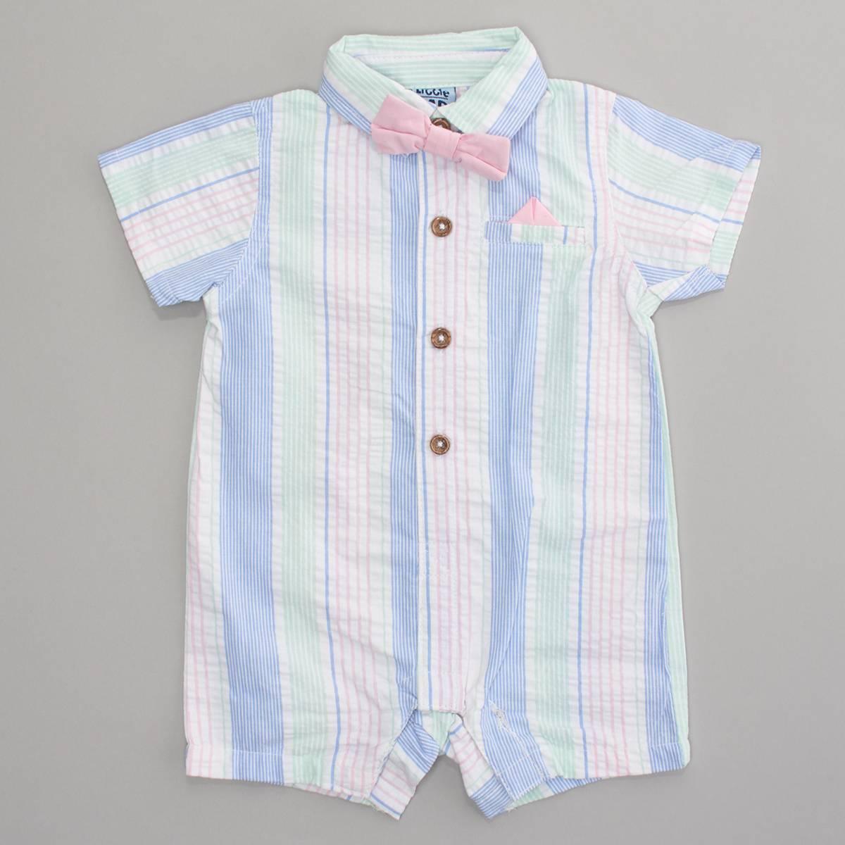 Baby Boy (NB-9M) Little Lad® Stripe Button Down Romper w/ Bow Tie