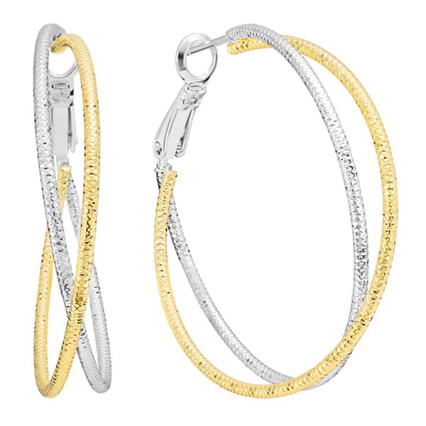 Fine Silver Plated Two-Tone 40mm Diamond-Cut Hoop Earrings - image 