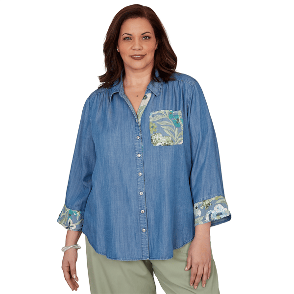 Plus Size Alfred Dunner Indigo Girls Button Front Denim Blouse - image 