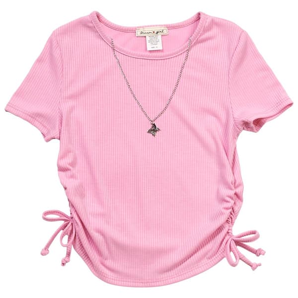Girls (7-12) Dream Girl Side Cinch Tee w/ Butterfly Necklace