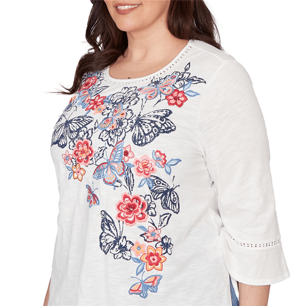 Plus Size Alfred Dunner Austin Floral Butterfly Embroidery Blouse