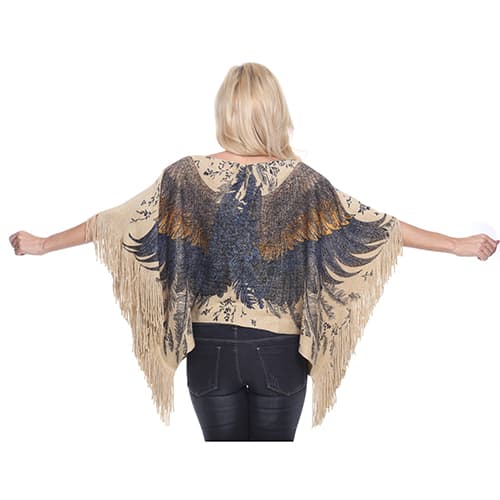 Womens White Mark Eagle Wings Poncho