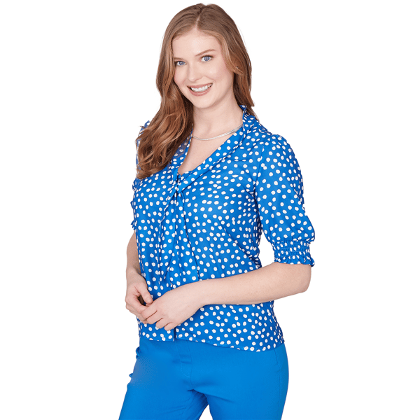 Womens Emaline Sapphire Serenade I Elbow Sleeve Dot Blouse