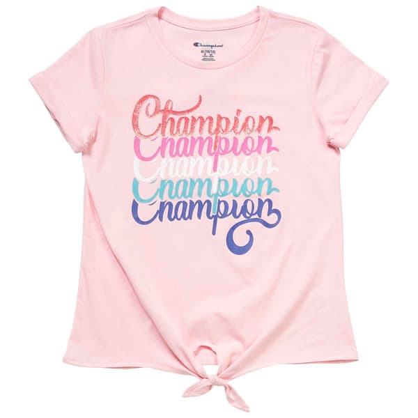 Girls &#40;7-16&#41; Champion&#40;R&#41; Short Sleeve Multi-Logo Tie Front Tee - image 