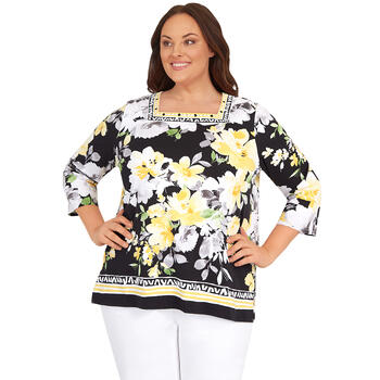 Plus Size Alfred Dunner Summer In The City Watercolor Floral Tee - Boscov's