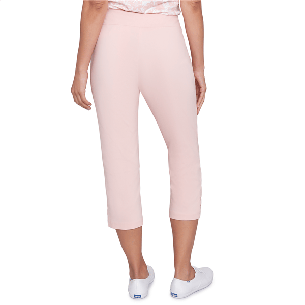 Womens Hearts of Palm In Black & White Pull On Tech Stretch Capri