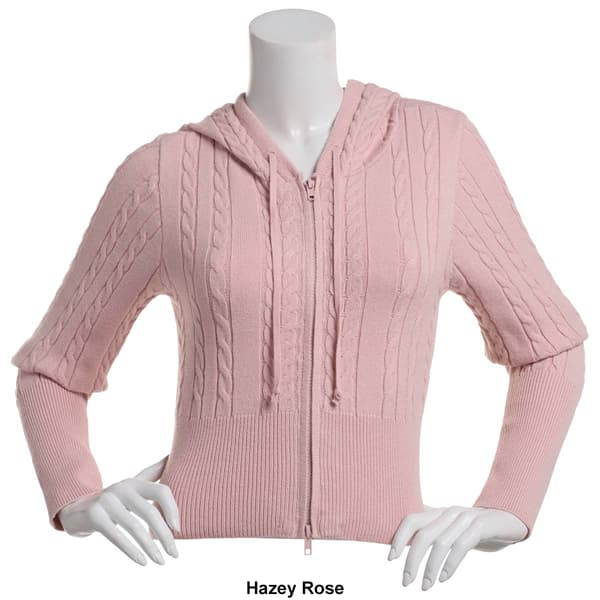 Juniors Pink Rose Cabled Rib Zip Up Hoodie