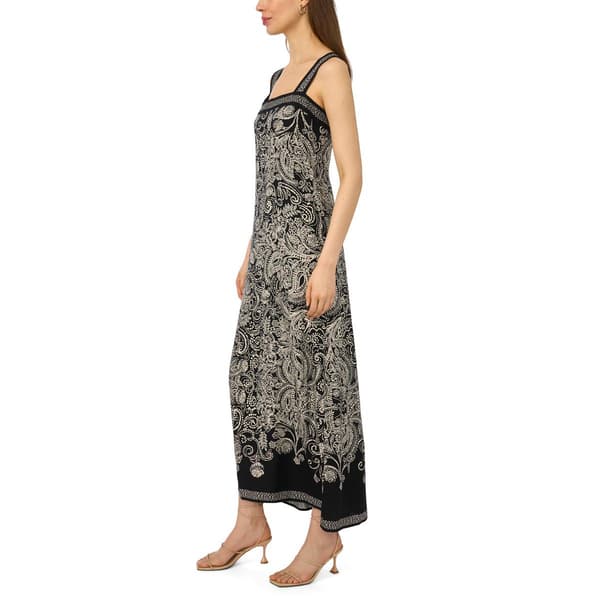Womens MSK Sleeveless Square Neck Paisley Challis Midi Dress