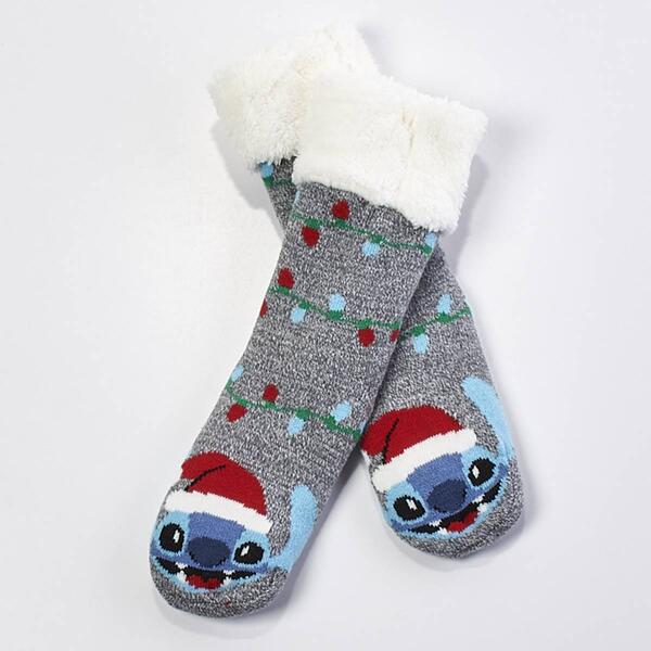 Womens Fuzzy Babba Christmas Lilo & Stich Slipper Socks - image 