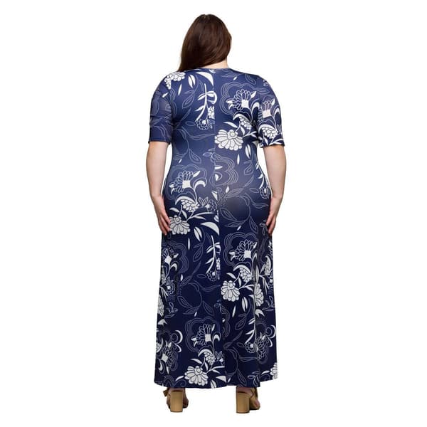 Plus Size 24/7 Comfort Apparel Purple Floral A-Line Maxi Dress