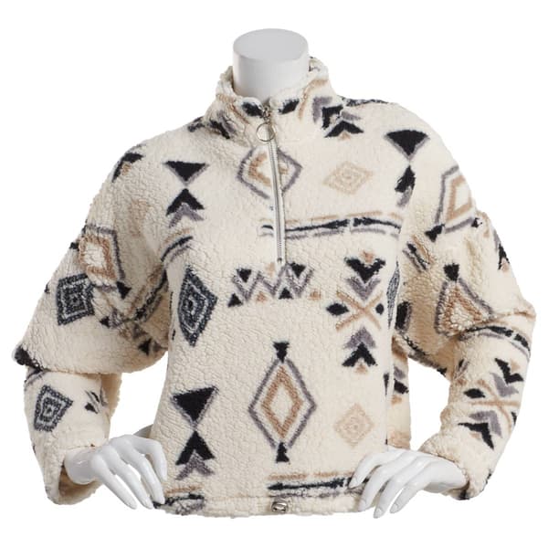 Juniors Poof! Aztec Quarter Zip Woobie Pullover Sweater - image 