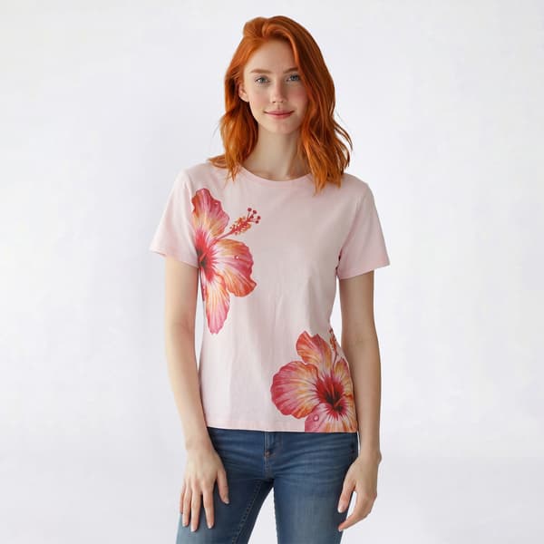 Juniors Attitude Not Included Hibiscus Crop Crew Neck Tee - image 