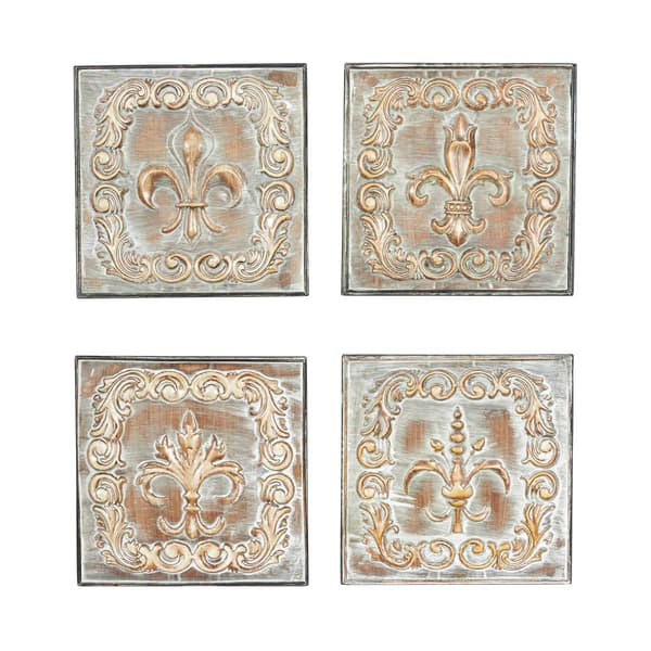 9th & Pike&#40;R&#41; Washed Fleur De Lis Metal Wall Decor - Set of 4 - image 