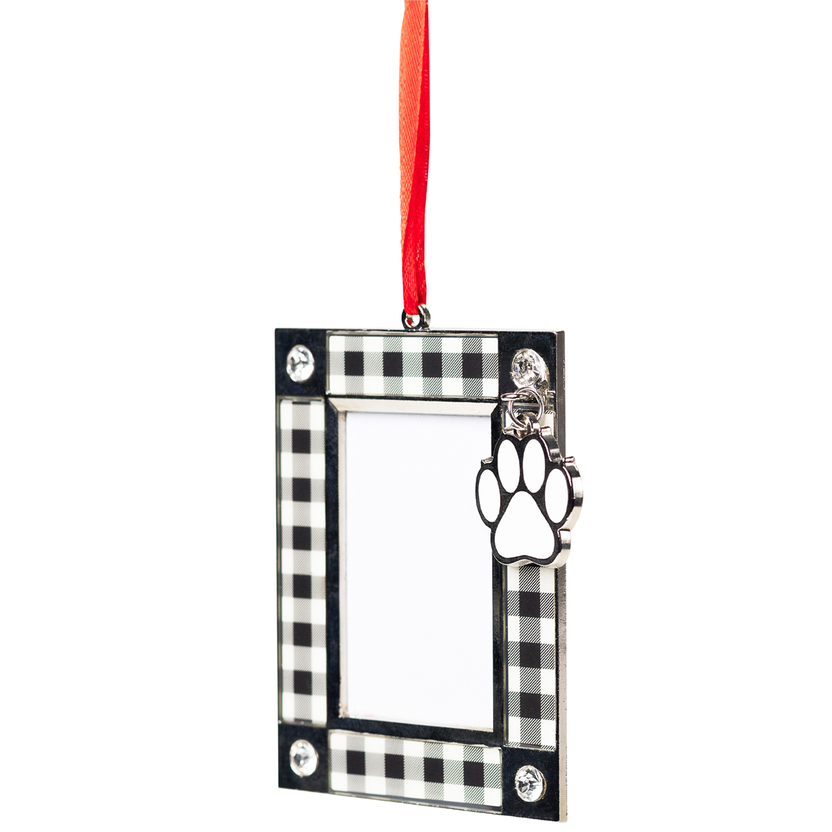 Northlight Paw Print Plaid Pet Photo Frame Christmas Ornament
