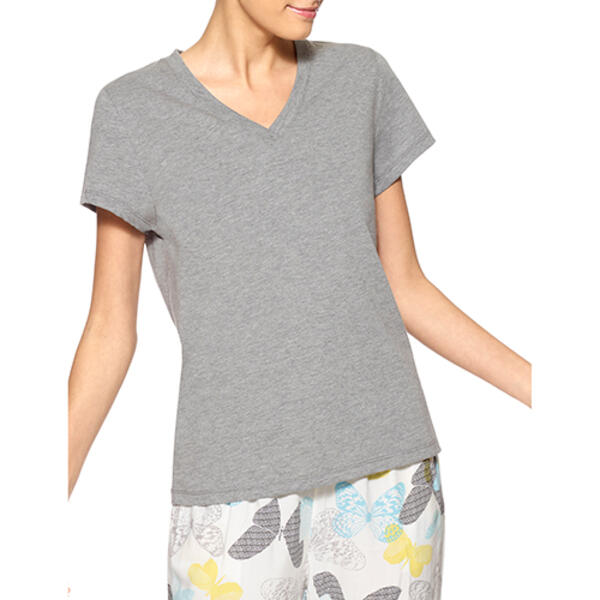 Womens HUE&#40;R&#41; Solid V-Neck Pajama Tee - Grey Heather - image 