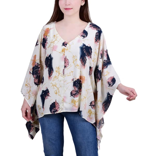Womens NY Collection 3/4 Sleeve Pink Chevron V-Neck Top