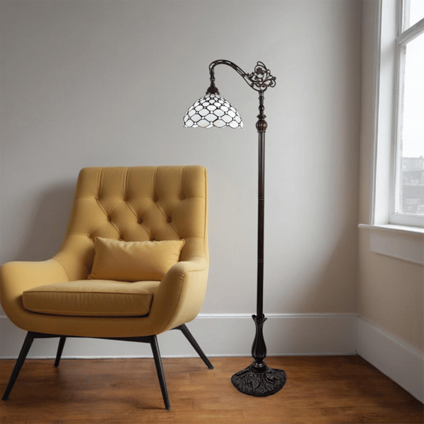 HomeRoots 62in. Brown Metal Floor Lamp With Glass Shade