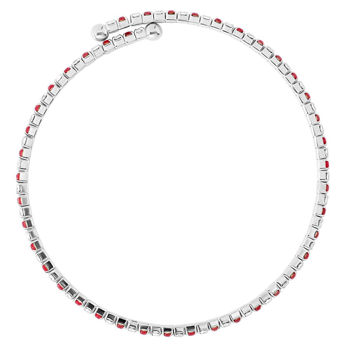 Athra Fine Silver Plated Red & White Crystal Coil Bracelet