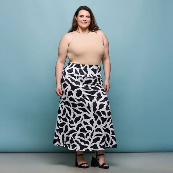 Plus Size 24/7 Comfort Apparel Geo Print  A Line Maxi Skirt