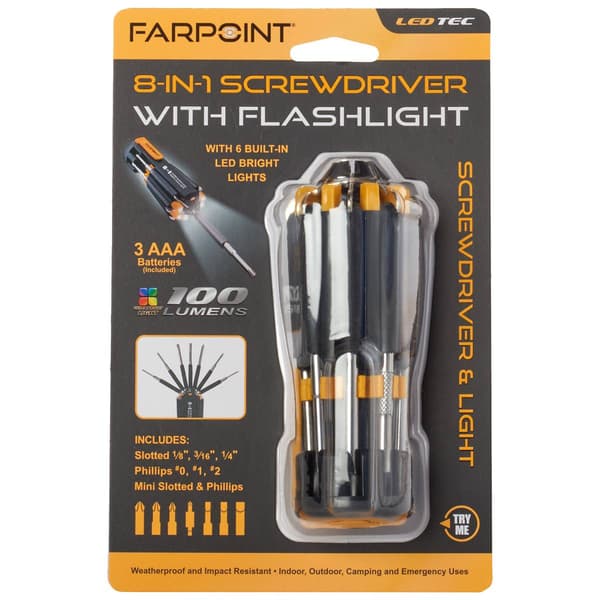 Farpoint 8-in-1 Multi Function Screwdriver with Flashlight - image 