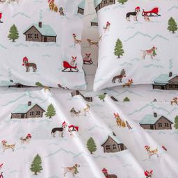 Freshfolds Cotton Pups With Hats Holiday 4pc. Flannel Sheet Set