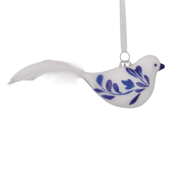 Northlight 6.5in. White & Blue Bird Glass Christmas Ornament