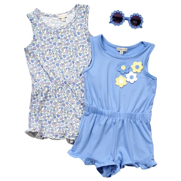 Toddler Girl BTween(R) 2pk. Sleeveless Floral Rompers & Sunglasses - image 