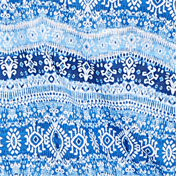 Petite Hearts of Palm Embraceable Blue Geometric Keyhole Blouse