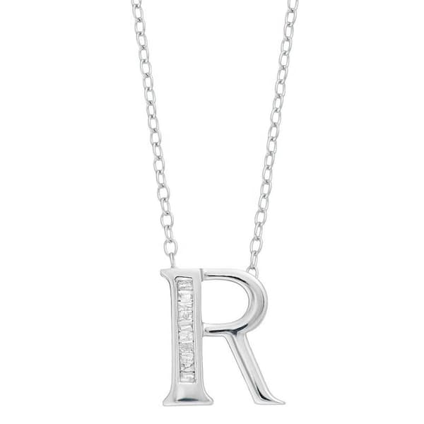 Diamond Classics(tm) 1/20ctw. Baguette Diamond R Initial Pendant - image 