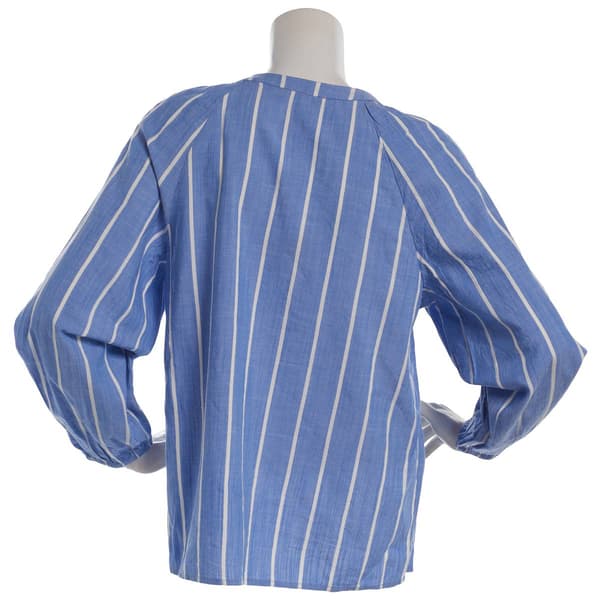 Womens Preswick & Moore® Long Sleeve Stripe Split Neck Blouse