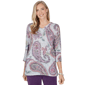 Womens Alfred Dunner Vail 3/4 Sleeve V-Neck Paisley Blouse - image 1