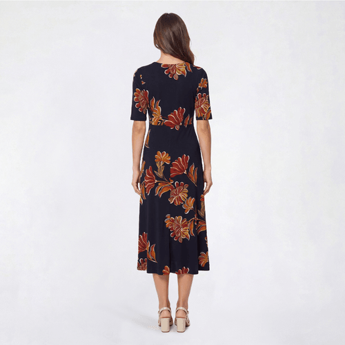 Womens MSK Elbow Sleeve V-Neck Floral Twist Front Midi Dress