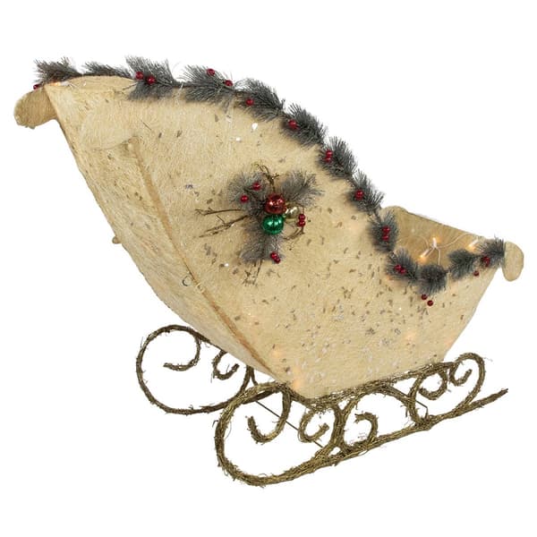 Elegant White Sisal Pre-Lit Christmas Sleigh
