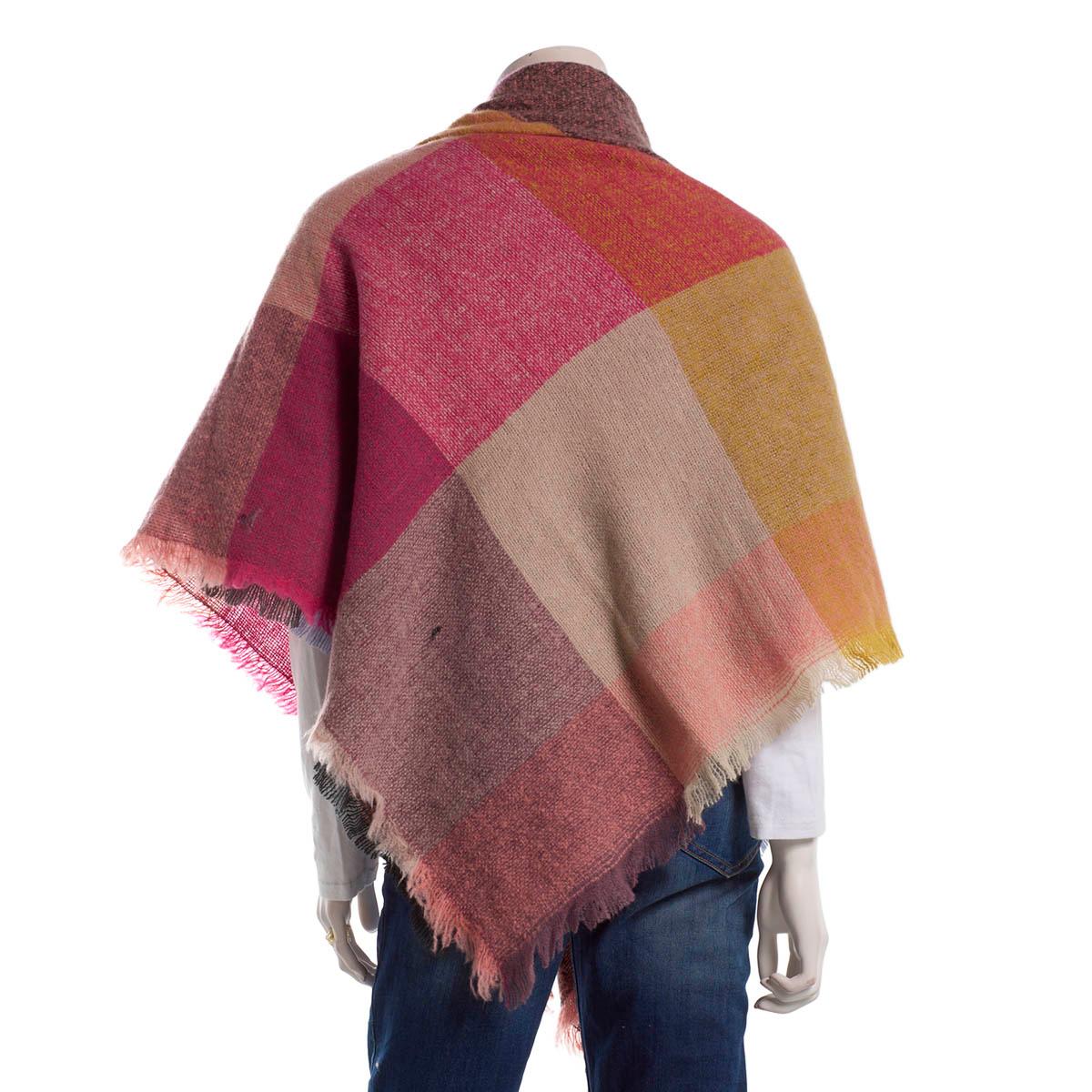 Womens Renshun Color Block Toggle Fringe Edges Cape