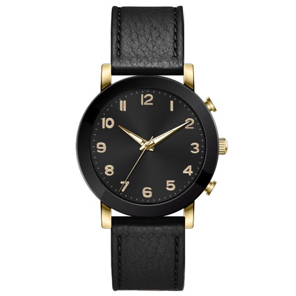 Mens Gold-Tone Case & Black Strap Analog Watch - 50649G-07-G02 - image 