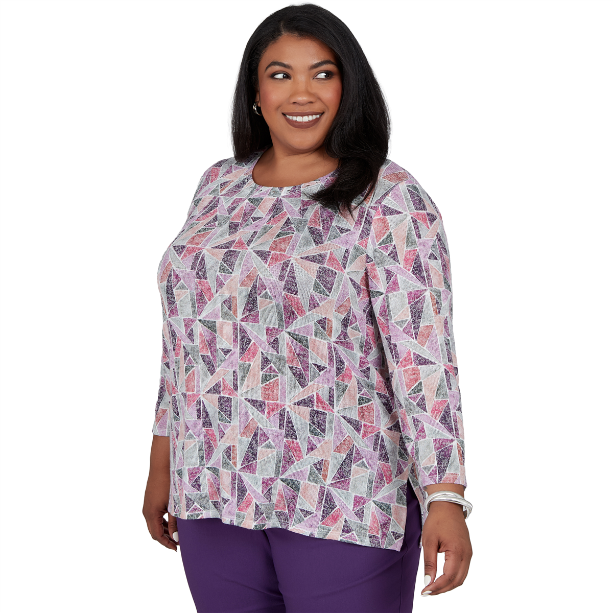Plus Size Alfred Dunner Vail Stained Glass Geometric Blouse