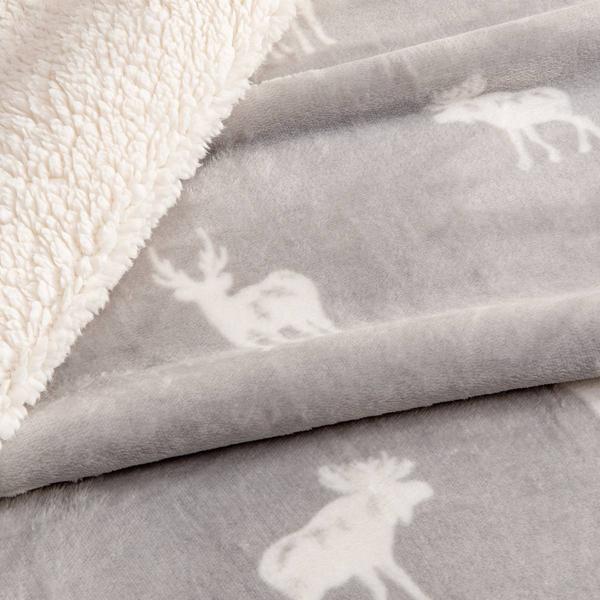 FreshFolds Kinsley Reversible Plush Velvet Moose & Sherpa Blanket