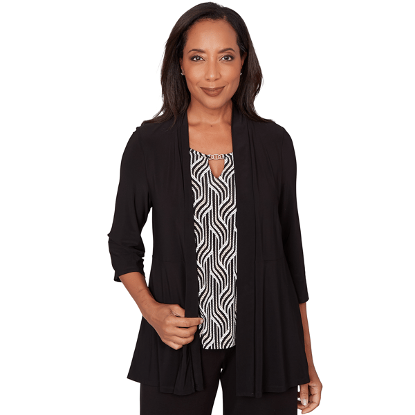 Petites Alfred Dunner Seville Border Print Two In One Top - image 