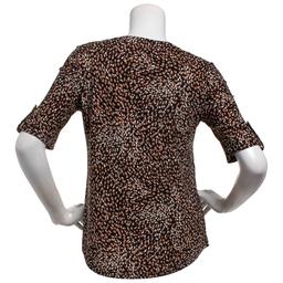 Womens AK Anne Klein 3/4 Elbow Sleeve V-Neck Smudge Dot Blouse