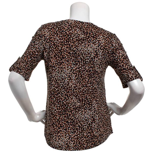 Womens AK Anne Klein 3/4 Elbow Sleeve V-Neck Smudge Dot Blouse