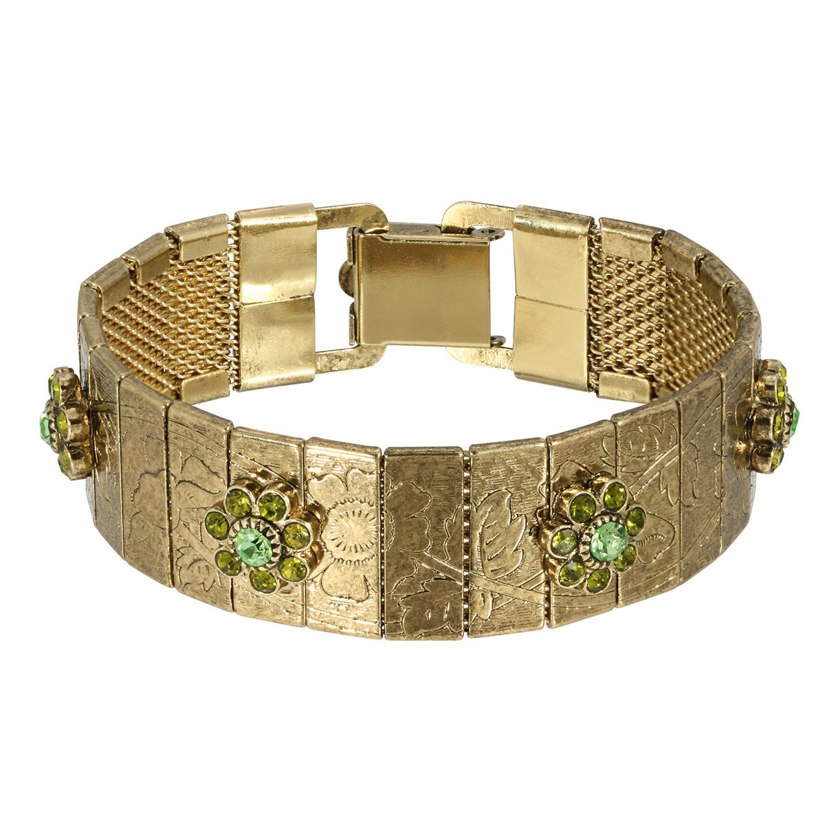 1928 Brass Olivine Flower Link Bracelet