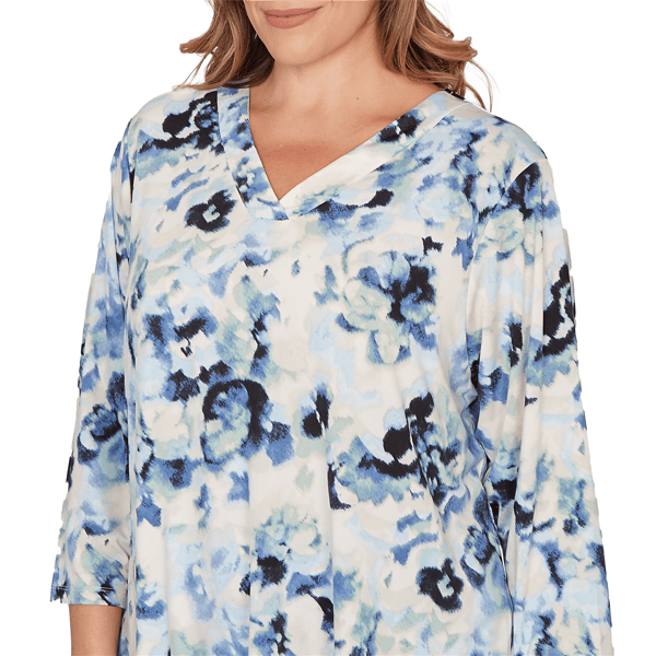 Plus Size Emaline Seabreeze Essence 3/4 Sleeve Top With Overlapp