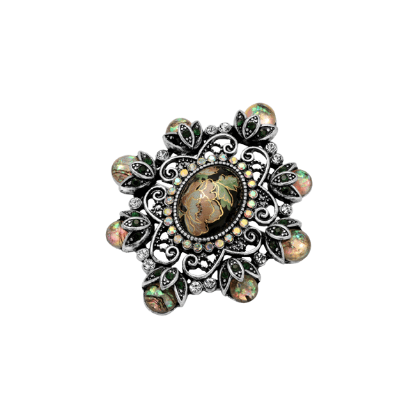 1928 Pewter-Tone Multi-Color Oval Pin - image 