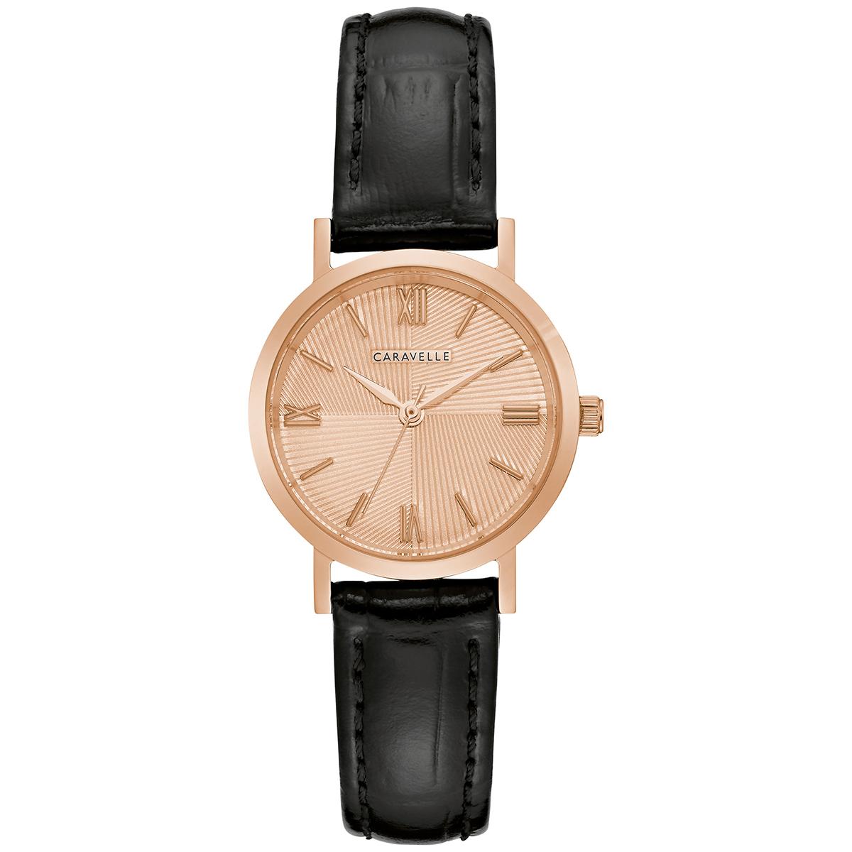 Womens Caravelle by Bulova Rose-Tone Leather Watch - 44L259