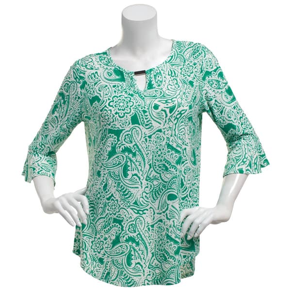 Womens Notations 3/4 Ruffle Sleeve Keyhole Neck Paisley Blouse - image 