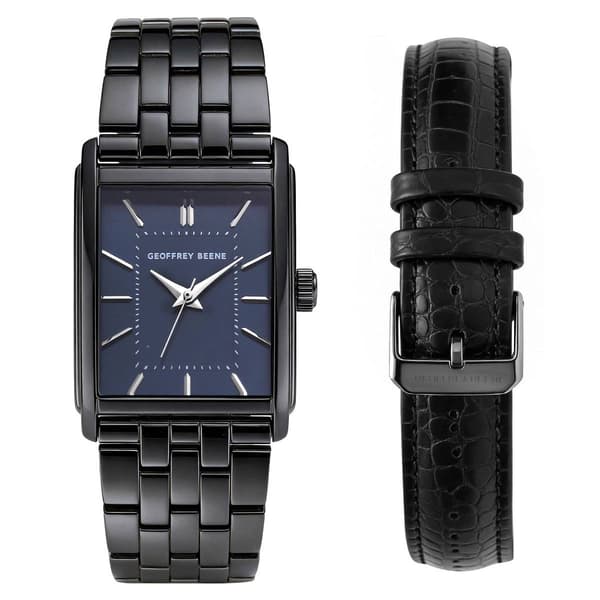 Mens Geoffrey Beene Gunmetal-Tone Blue Dial Watch Set - GBS8109GU - image 