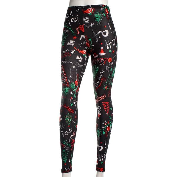 Juniors Jolie & Joy High Rise Christmas Graffiti Leggings - image 