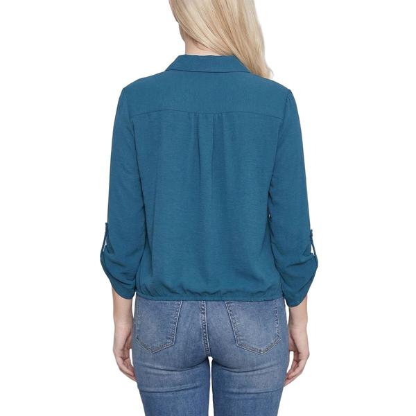 Womens NY Collection 3/4 Sleeve Roll Tab Casual Button Down