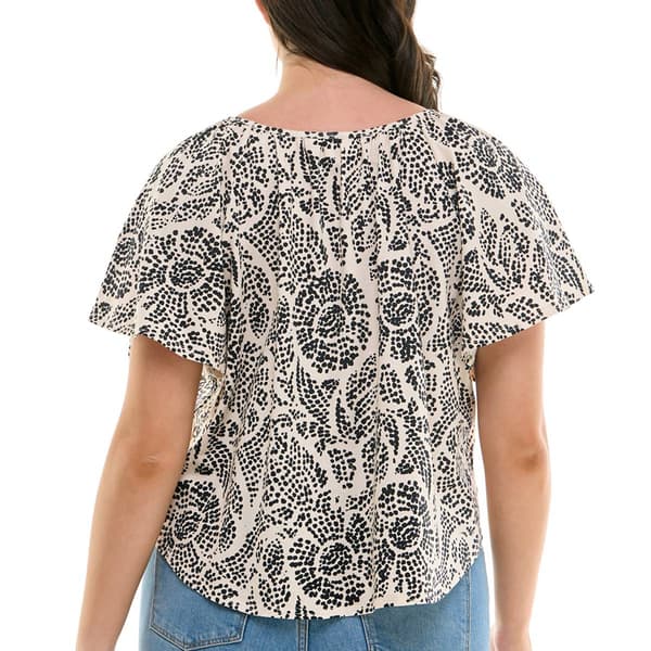 Womens Zac & Rachel Short Flutter Sleeve Dot Floral Blouse