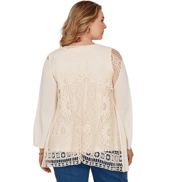 Plus Size Ruby Rd. Renaissance Romance Crochet Back Cardigan - image 